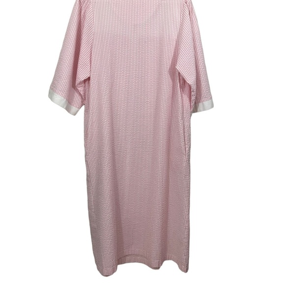 Stan Herman Striped Cotton Seersucker Robe Pink White Embroidered Flowers - Picture 6 of 8